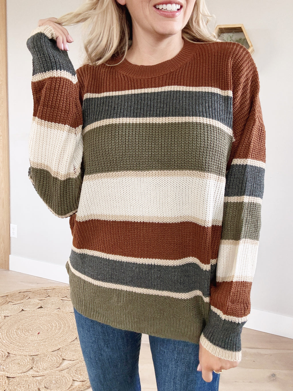 Opportunities Striped Sweater in Mocha and Olive