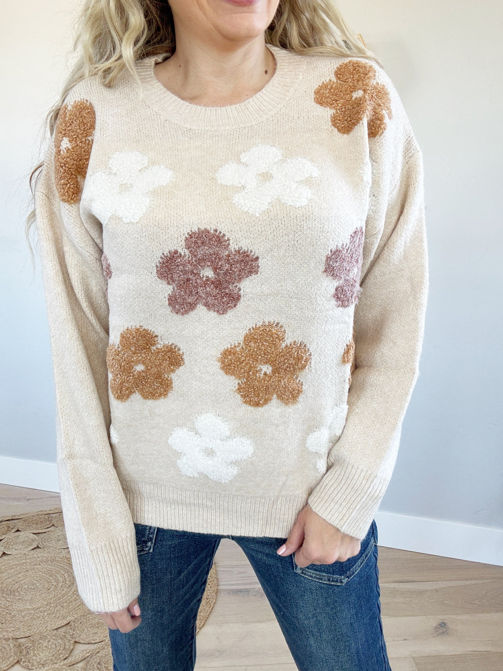 Flower Power Sweater in Taupe