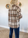 Bonfire Plaid Button Down Shacket in Taupe