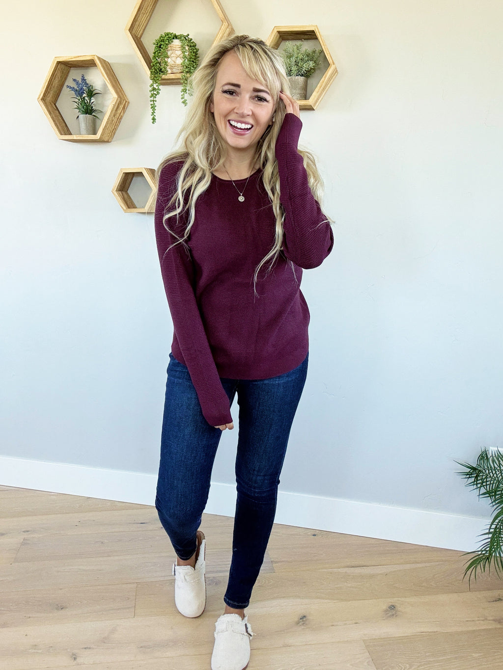 Denial Crew Neck Long Sleeve in Dark Plum