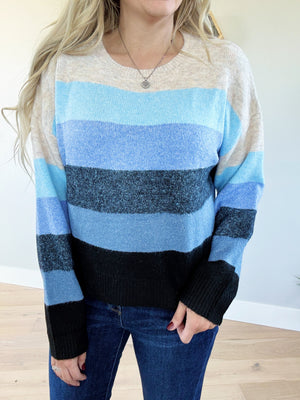 Confident Blue and Oatmeal Striped Sweater