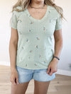 Throwback Knit Printed Short Sleeve Top in Sage Floral