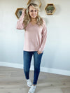 Message Me V-Neck Pintuck Striped Sweater in Dusty Pink