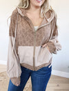 POL Enthusiastic Floral Full-Zip Hoodie in Mocha