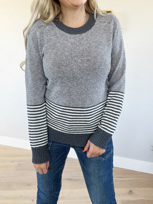 Like Yesterday Multi-Striped Crew Neck Sweater in Charcoal