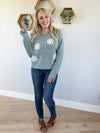 Day Dreamers Sweater with Flower Detail in Blue