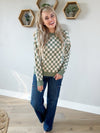 Stay With Me Checkered Pullover Sweater in Dark Mint