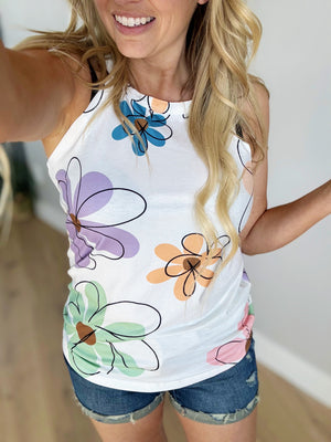 Good Luck White Floral Round Neck Tank (Pink Label)