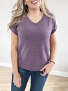 Love Shack V-Neck French Terry Top In Eggplant