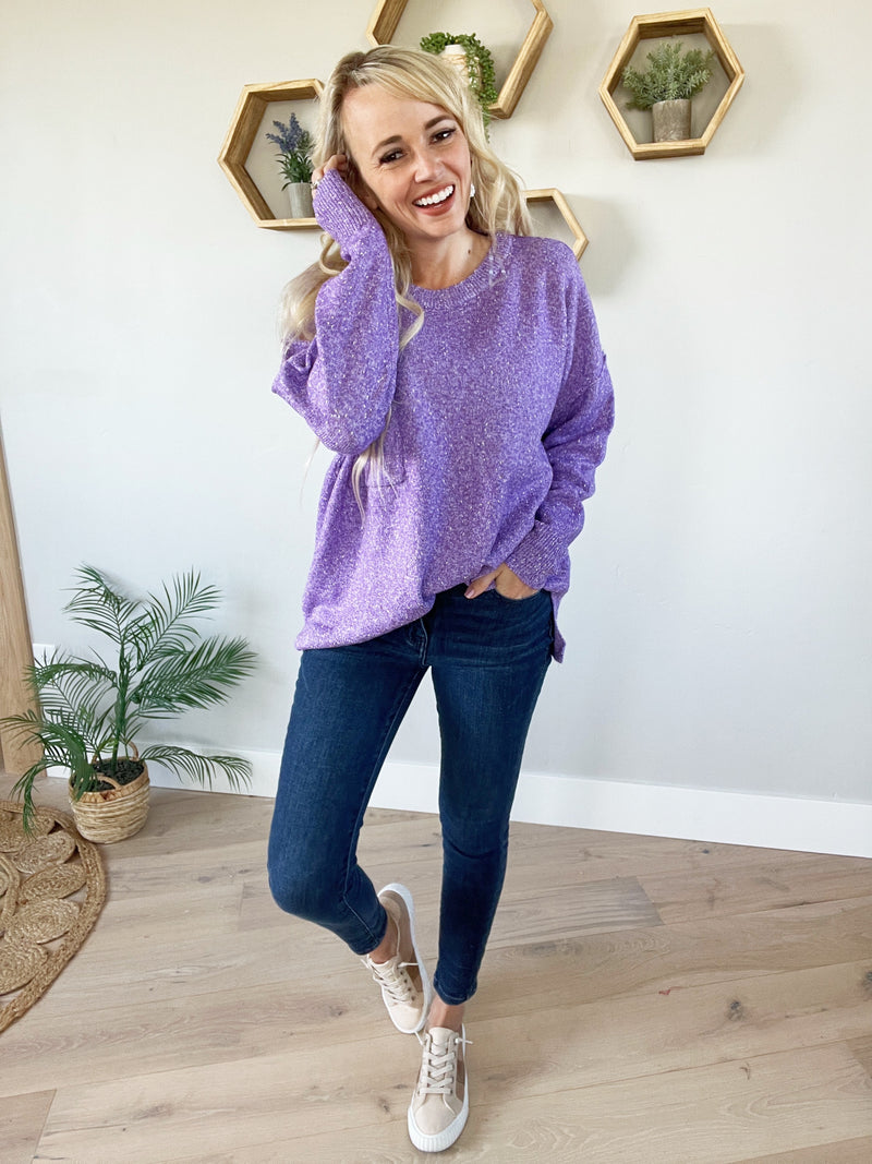 light purple sweater outfit