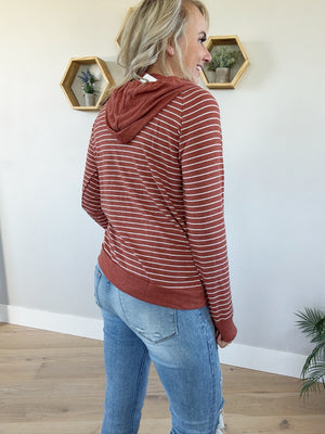 With You Striped Hooded Top in Rust