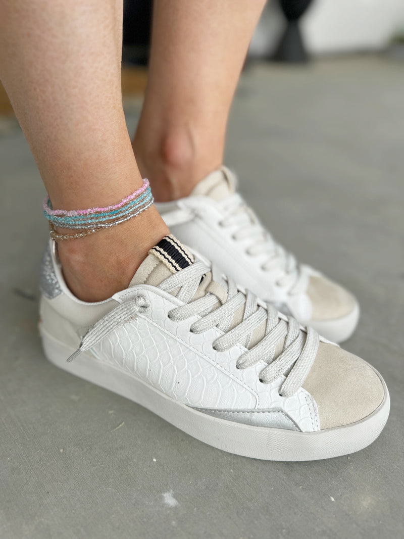 Shushop Ruby Sneakers in Ivory, Beige, and Silver