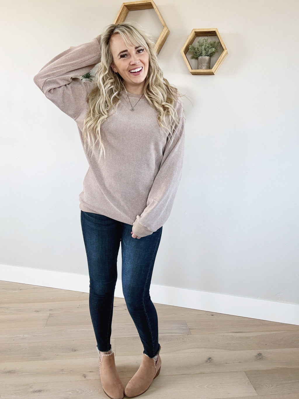 For The Fun Of It Corded Knit Dropped Shoulder Sweatshirt (Multiple Colors (Pink Label)