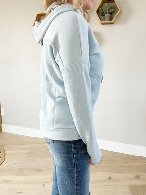 Scenic View Textured Hooded Top in Light Blue