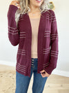 Anything's Possible Stitched Striped Open Cardigan in Fig