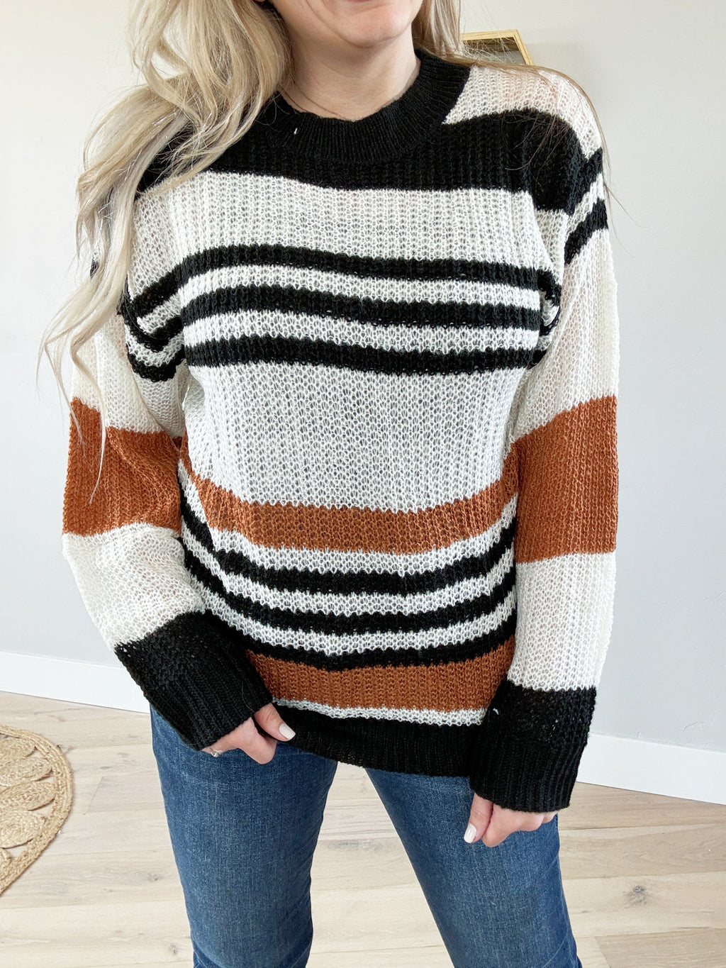 All About It Striped Long Sleeve Sweater (Pink Label)