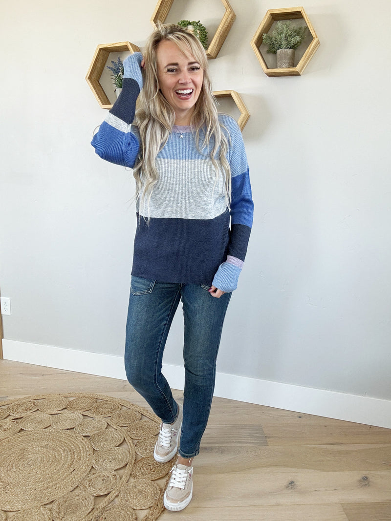 Confidence Color Block Sweater in Blue