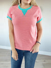 Love Me Striped Short Sleeve in Coral and Teal