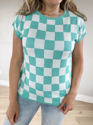 Games We Play Checker Board Short Sleeve in Mint