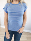 Call Me Crazy Soft Terry Striped Short Sleeve in Blue