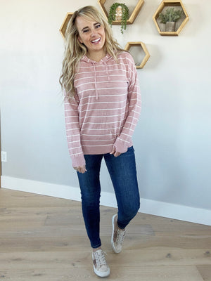 True Love Hooded Pullover Sweater in Blush Stripes