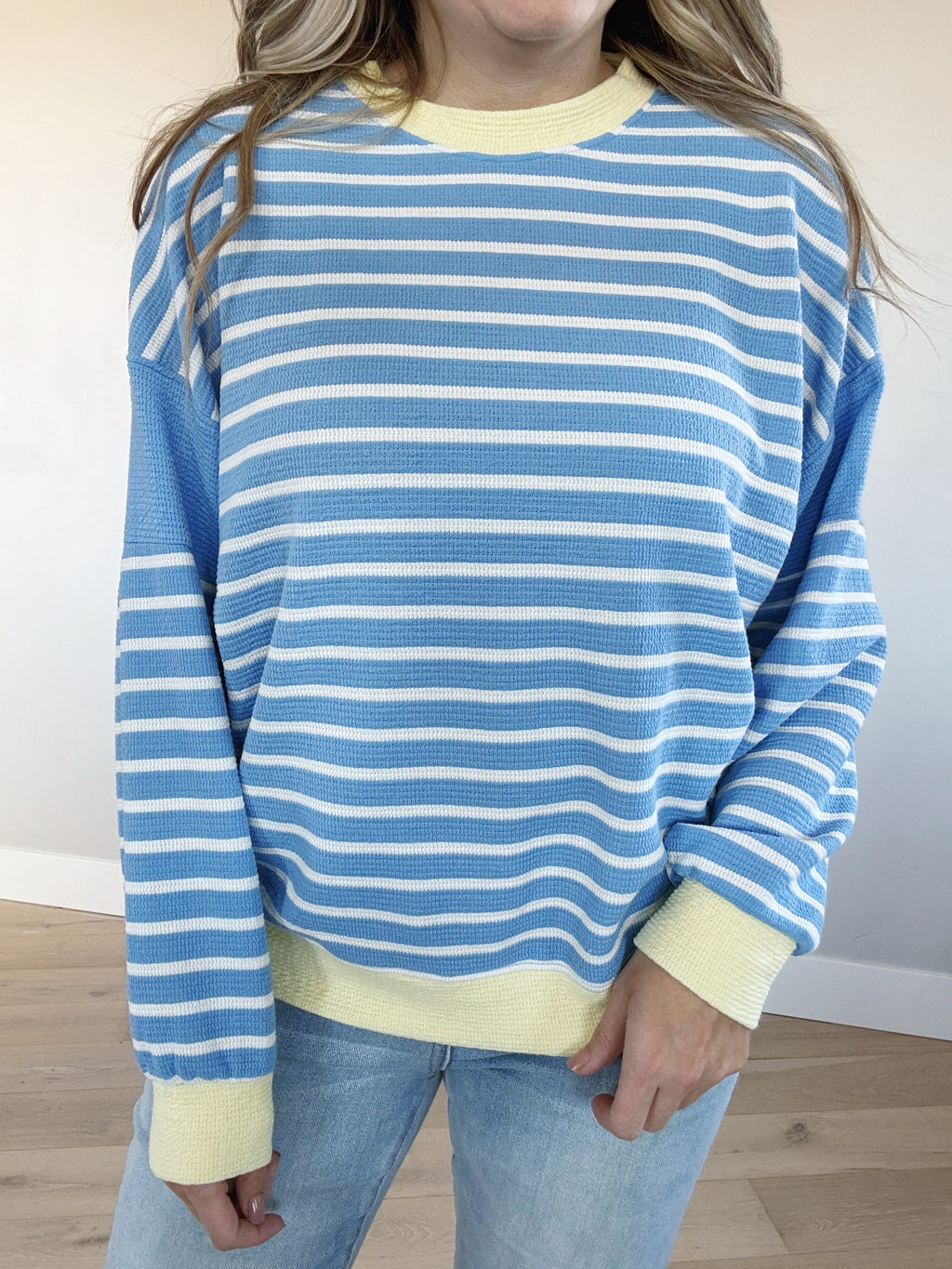 Uptown Girl Striped Long Sleeve in Blue and Banana