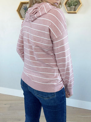 True Love Hooded Pullover Sweater in Blush Stripes