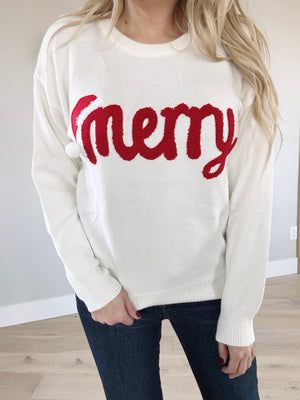 Have Yourself a Little Merry Crew Neck Sweater in Ivory