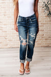 Judy Blue Mid Rise Cuffed Destroyed Boyfriend Jeans