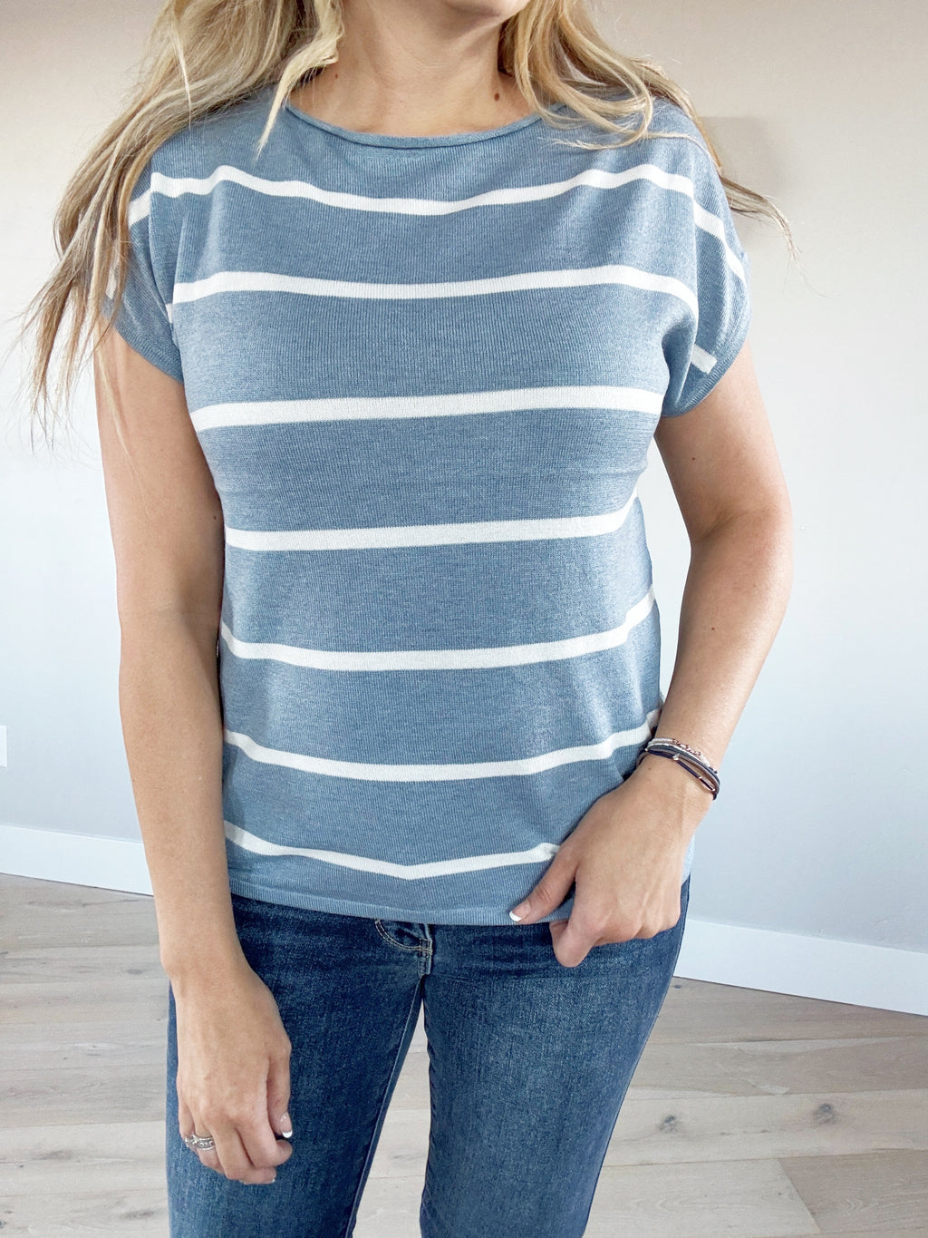 Discovery Striped Wide Crew Neck in Light Blue