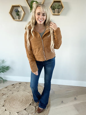 Wherever You Go Corduroy Puffer Jacket in Camel (SALE)