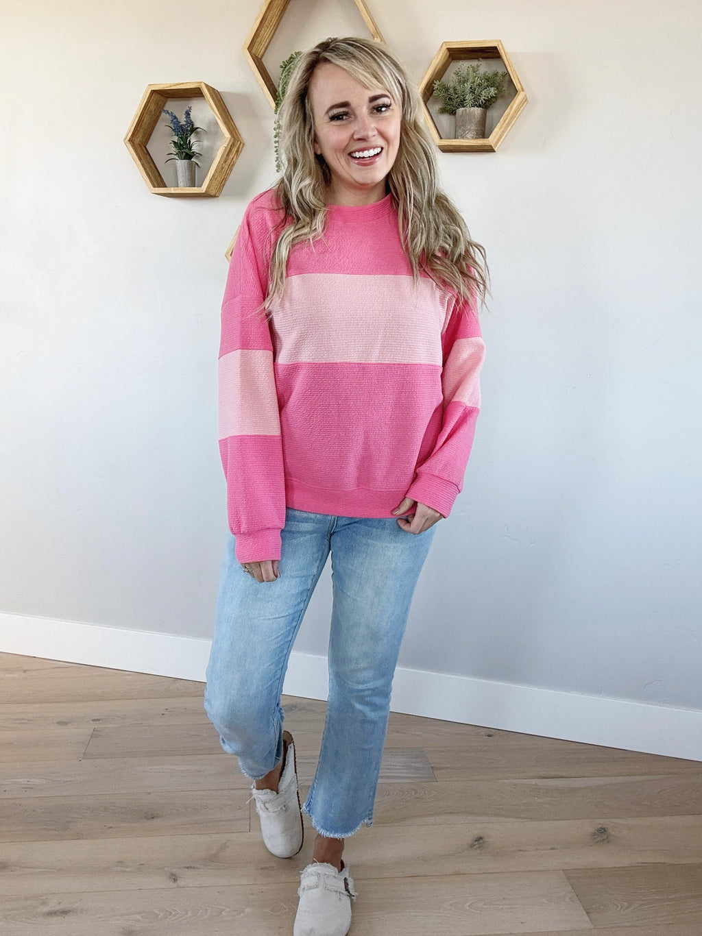 Can't Stop Won't Stop Color Block Long Sleeve in Blossom and Pink Berry