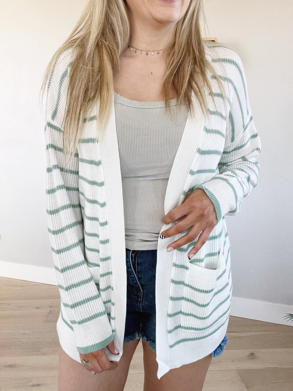 Reflections Striped Cardigan in Ivory and Sage