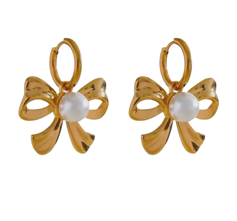 Morgan Pearl Bow Hoops