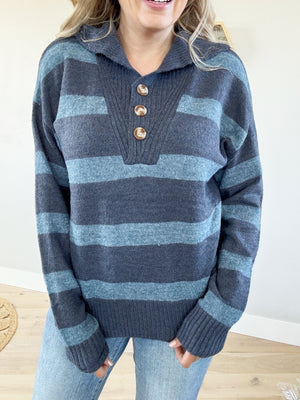 Young at Heart Striped Sweater in Navy