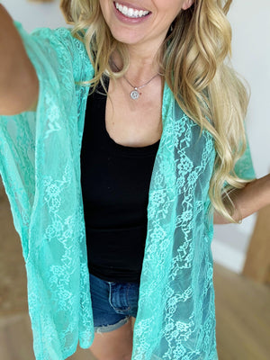 Good Days Ahead Lace Kimono In Mint