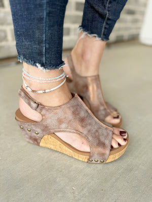 Corky’s Carley Faux Suede Sandals in Washed Bronze Metallic