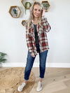 Losing Sleep Hooded Button Down Shirt in Rust Plaid