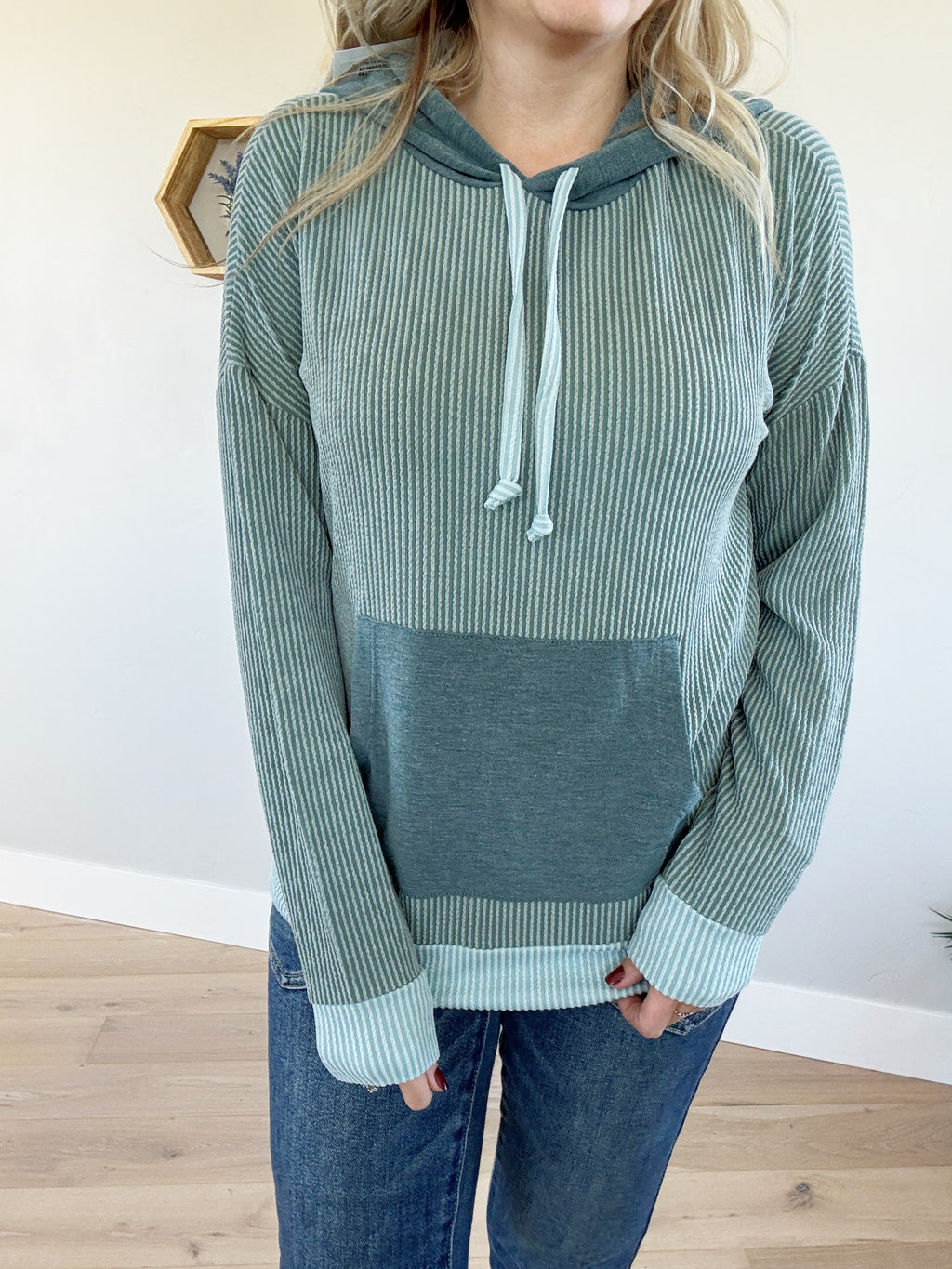 Tip of The Day Ribbed Hoodie in Light Olive