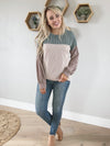 Time To Love Color Block Top in Moss Oatmeal and Mocha