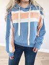 Lookin' Good Color Block Hoodie in Denim, Peach, and Ivory