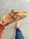 Corky's One For The Books in Faux Suede Camel