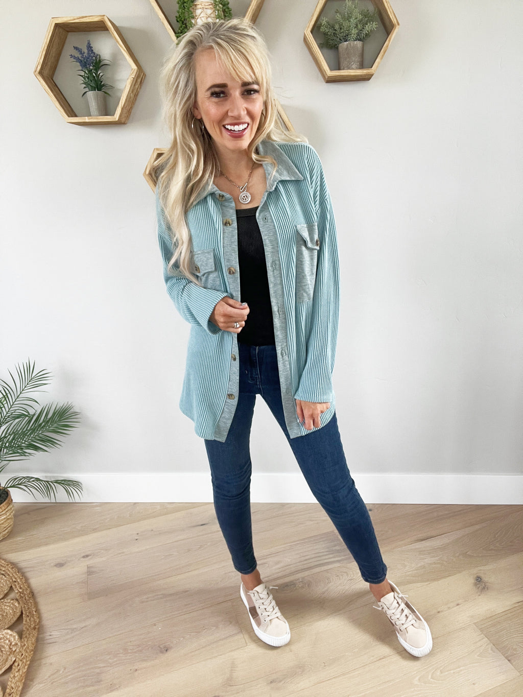 Adventures Oversized Button Shacket in Blue