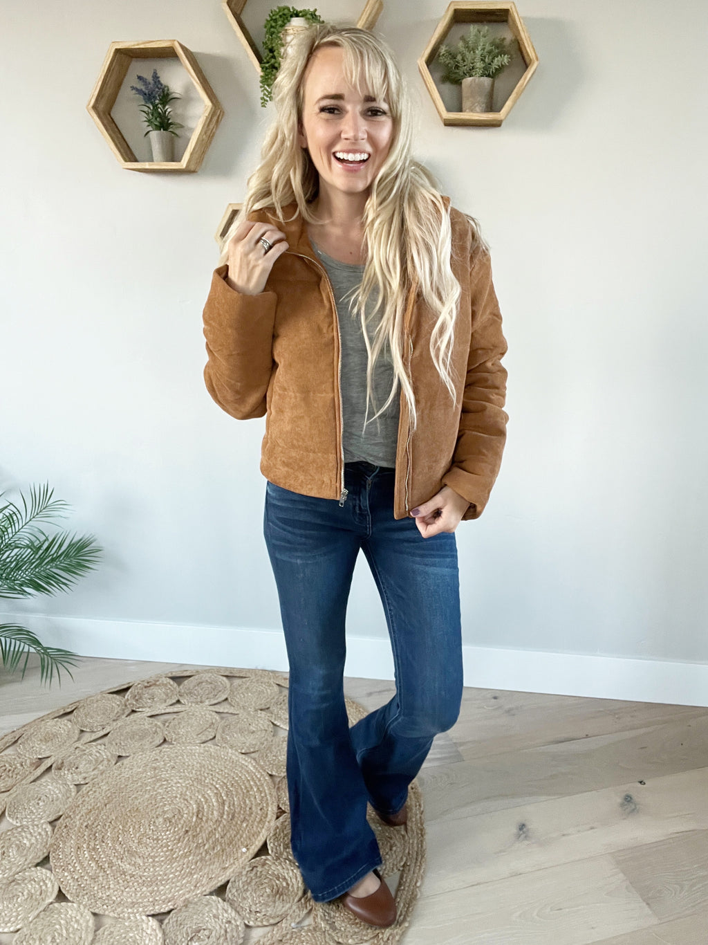 Wherever You Go Corduroy Puffer Jacket in Camel (SALE)