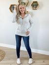 Another One Bites the Dust Half Zip Striped Hoodie in Heather Gray and Ivory