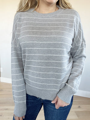 Strike a Pose Striped Sweater in Heather Gray