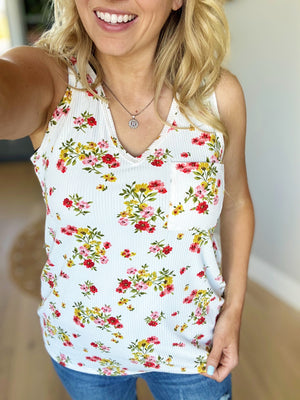 Casual Competition Floral Tank in Ivory and Red