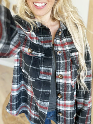 Wild and Free Plaid Shacket in Black Combo