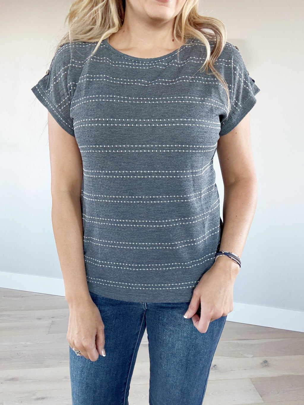 Motivated Cut Out Striped Top in Charcoal