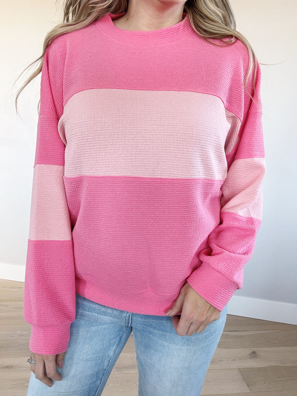 Can't Stop Won't Stop Color Block Long Sleeve in Blossom and Pink Berry